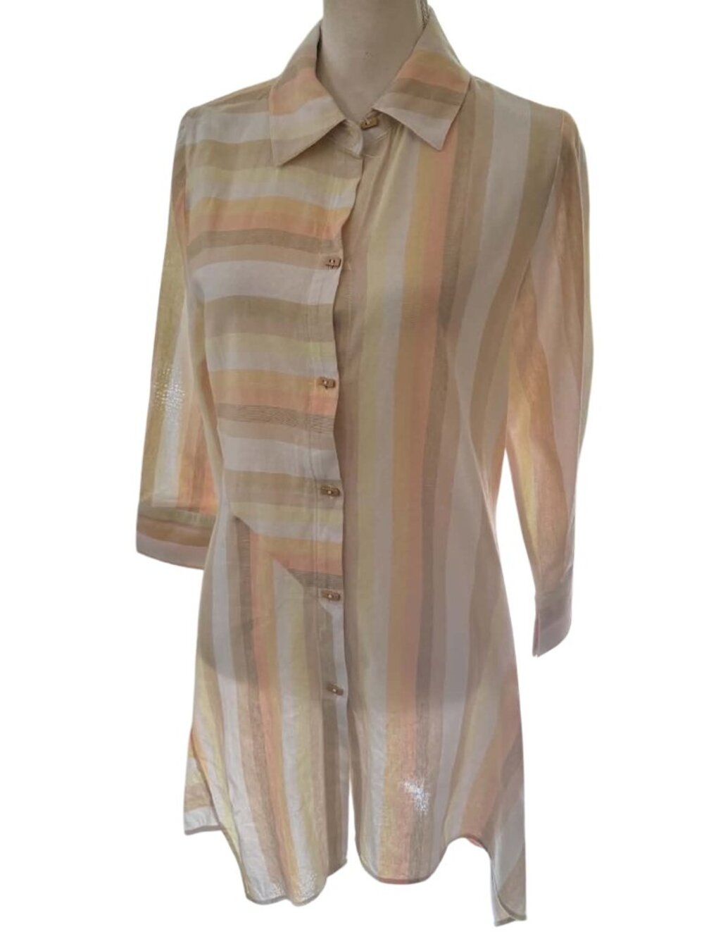 Steven Edwards Striped Linen-Blend Tunic Shirt Dress